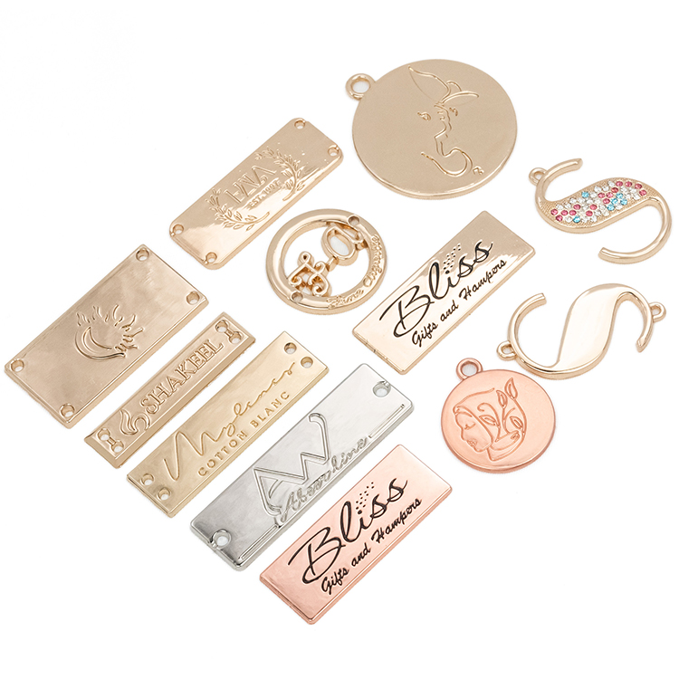 Garment accessories brand logo bag gold embossed tag metal tag plate plant label metal gold custom metal logo label