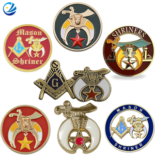 Factory Custom Art Craft Soft Enamel Masonic Shriners Car Auto Emblem Lapel Button in Gold Tone and Color Enamel Badge