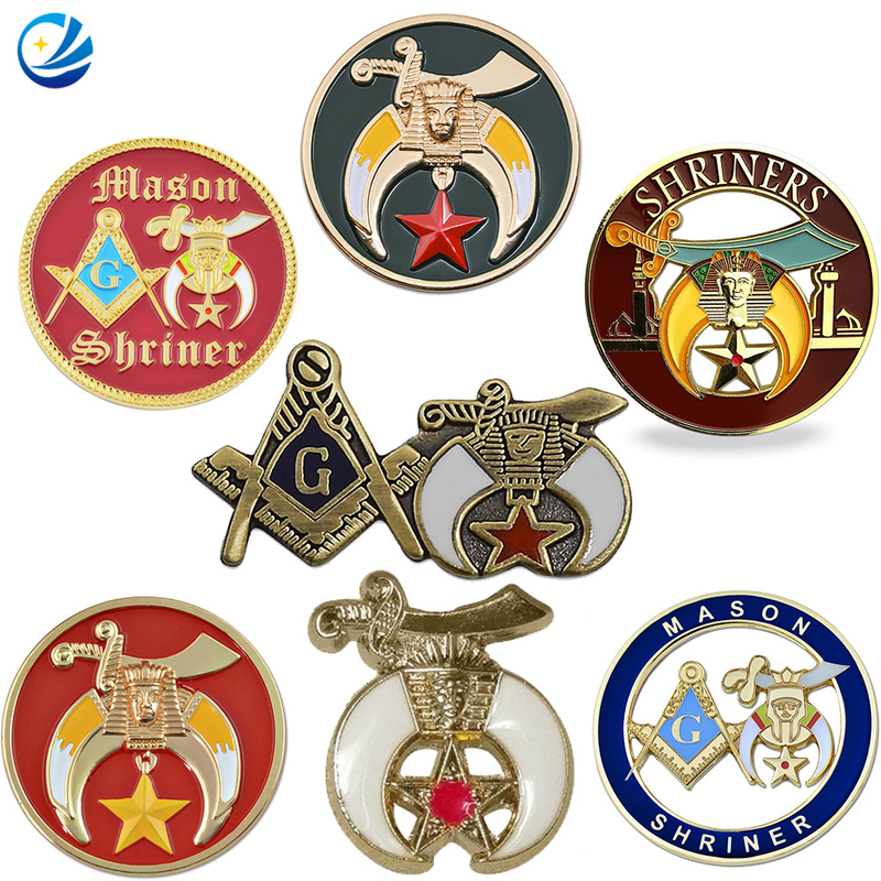 Factory Custom Art Craft Soft Enamel Masonic Shriners Car Auto Emblem Lapel Button in Gold Tone and Color Enamel Badge