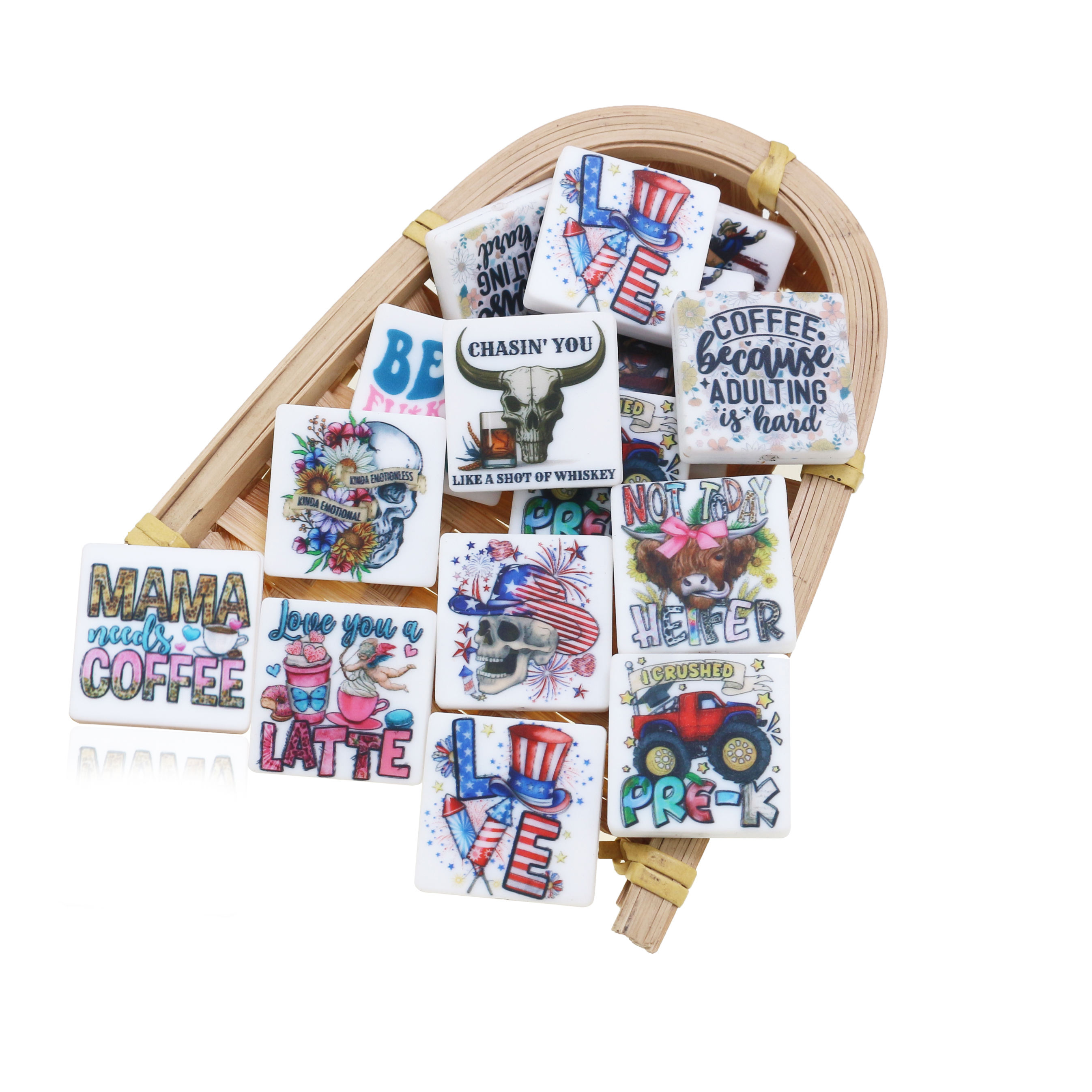 Wholesale Customized Logo Printing Silicone Beads Round Heart Square Rectangle Beaded Pen Focal For Jewelry Bracelets