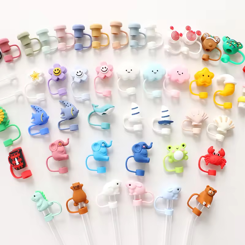 Wholesale Custom Silicon Straw Toppers for Cups Straw Covers in Novelty Design Reusable Straw Covers