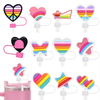 Custom Rainbow Flag Reusable Straws Tips Dust Toppers Covers 10MM Silicone Drinking Rainbow Heart Straw Cover Custom Wholesale