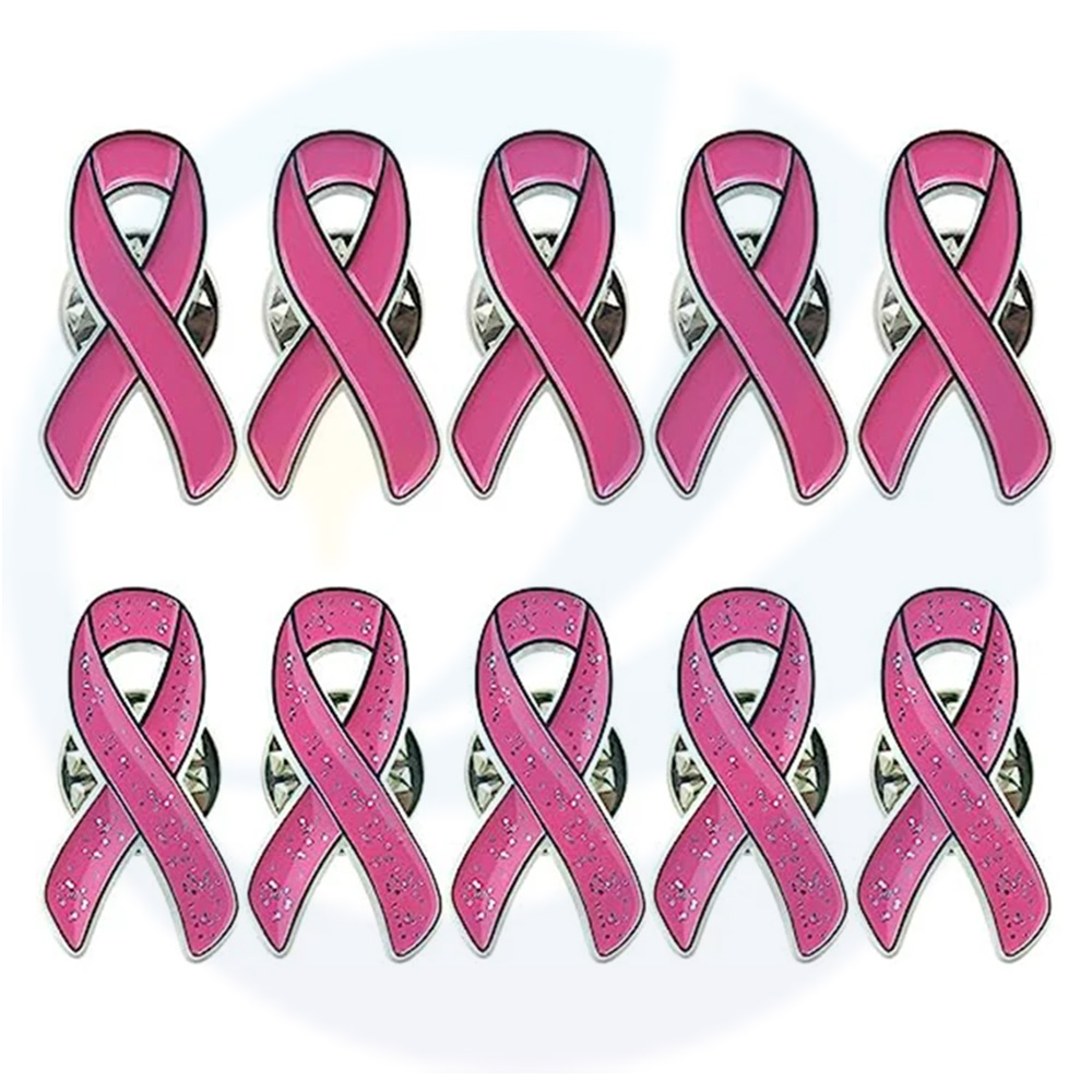 Custom Metal Detection Saves Lives Crossed Hats Brooch Badge Pink Ribbon Enamel Lapel Pin Breast Cancer Awareness Charms