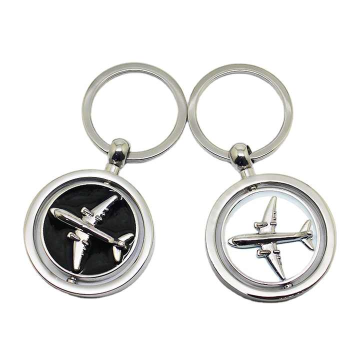 Manufacturer Customized Rotate Spinning Hard Enamel House Round Star Airplane Keyrings Stainless Steel Blank Spin Keychain