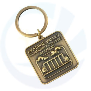 Customized Metal Brass Die-cutting Carved Blank Retro Scenic Spot Logo Keychain