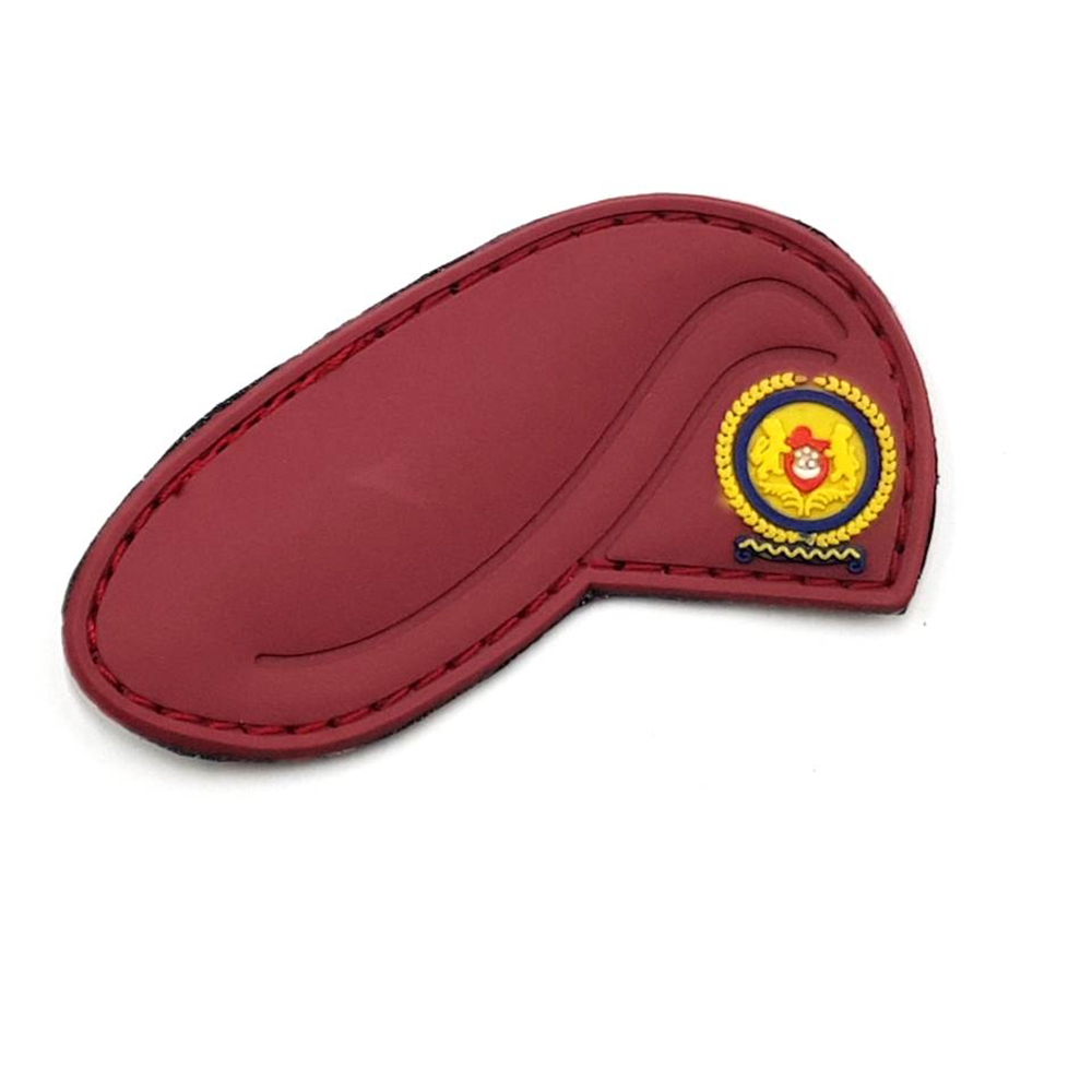 Custom Logo Tactical Beret Cap Shape Pvc Patch 3D Embossed Badge Silicone PVC Beret Rubber Patch
