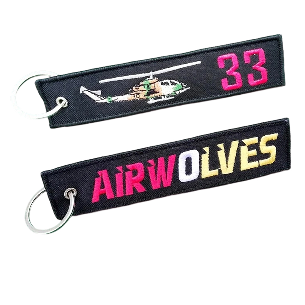 Customized Fabric Woven Both Sides Airplane Airline Jet Tag Embroidery Key Ring 3d Double Sided Logo Custom Pakistan Navy Aviation Keychain