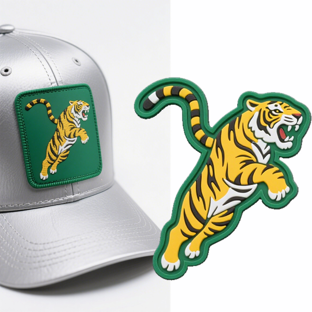 Custom Heat Press Pvc Rubber Logo trucker hat patches stick on Custom Logo Pvc Silicone tiger Iron on Patches