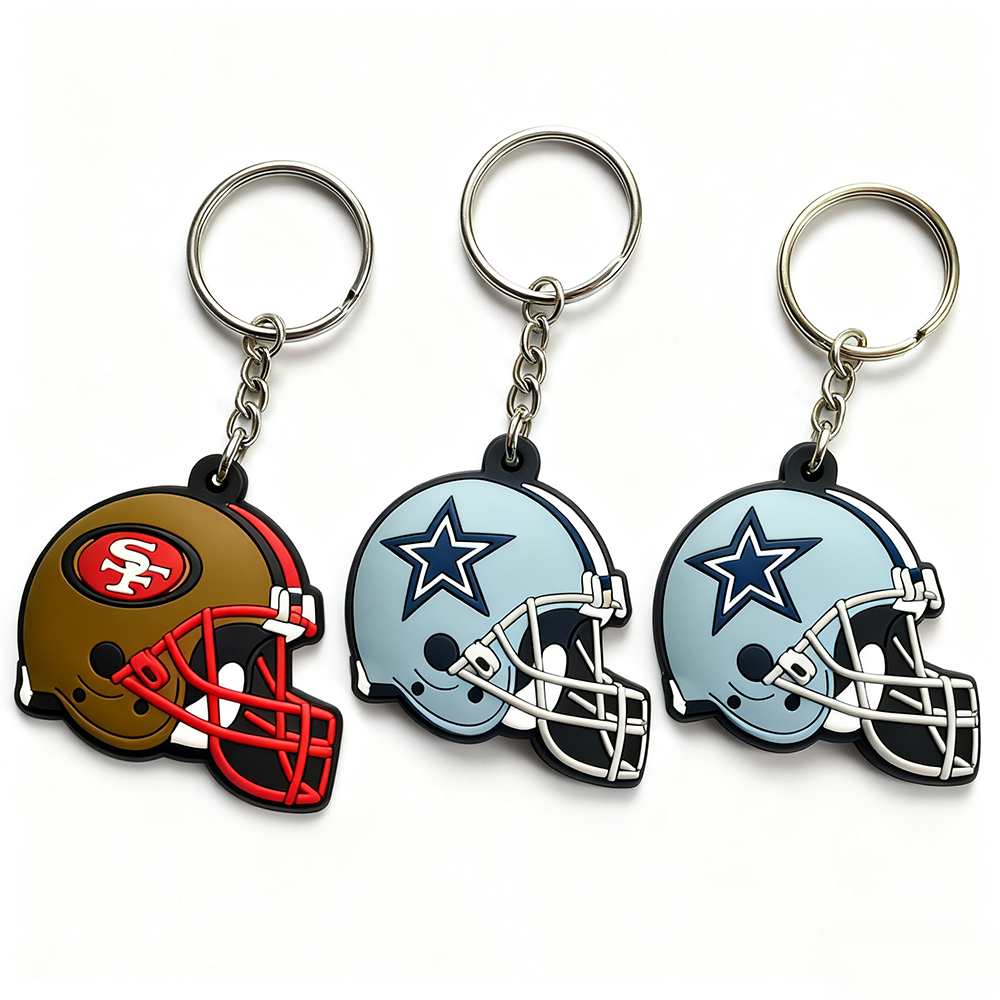 China Factory Manufacturer OEM Key Rings Hotel Key Tag Campaign Promotional Key Tags Custom 3D PVC Rubber Helmet Keychains