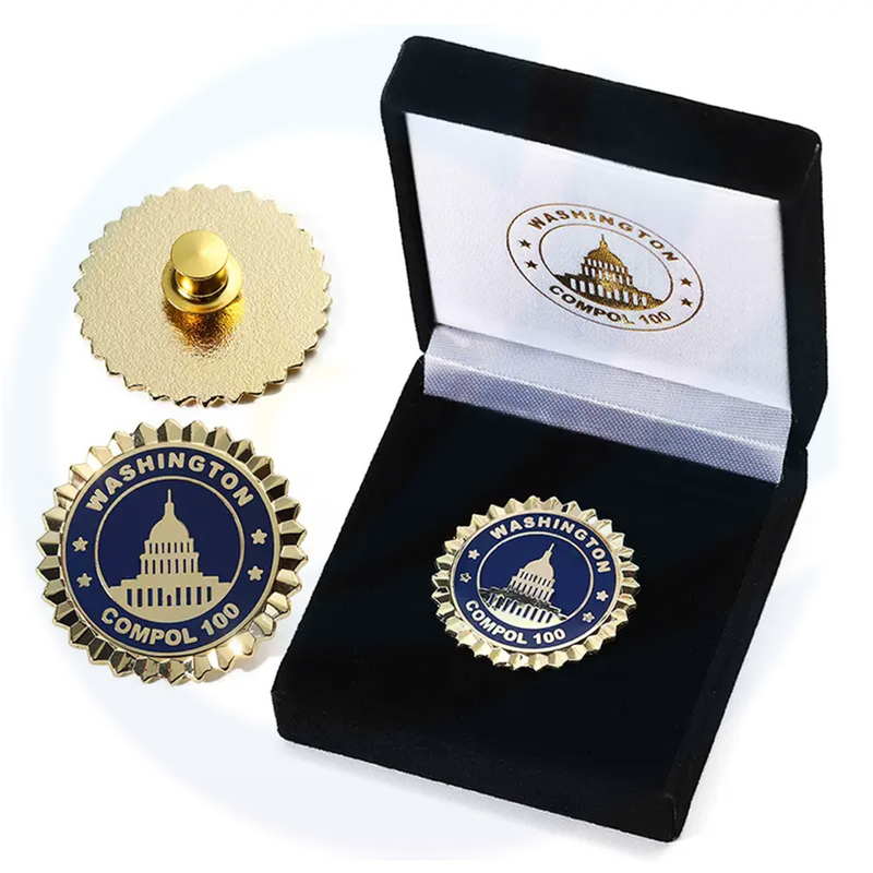 Manufacturer Custom Soft Hard Enamel Pin Round Gold Plated Zinc Alloy Metal Badge Business Men Lapel Pin Brooch with Gifts Boxes
