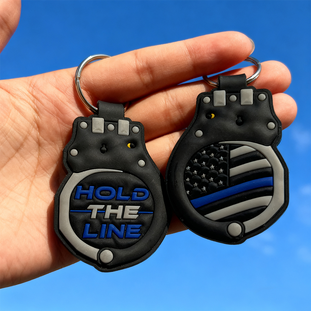 Custom Hold the Line Soft PVC Rubber Keychain Double Sided Handcuff Design Key Ring Personalized Souvenir Gift