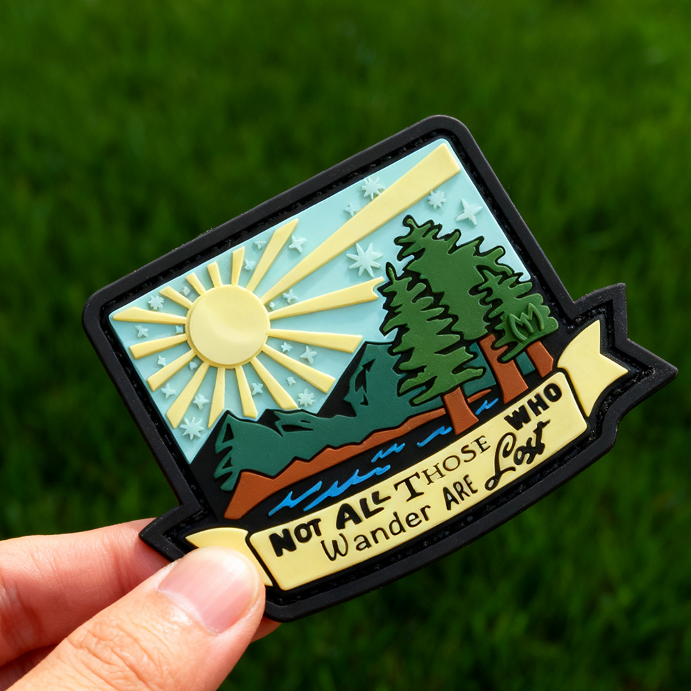 Outdoor Color PVC Patch Not All Those Who Wander Are Lost Vibrant Quote Badge for Backpacks and Jackets