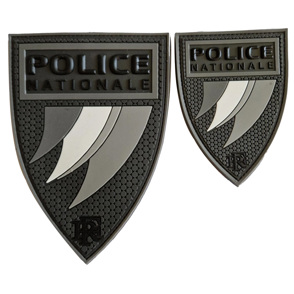 Custom 3D PVC French Style Grey Patch Soft Rubber Emblem Badge with Hook and Loop Backing for Uniform and Outdoor Gear