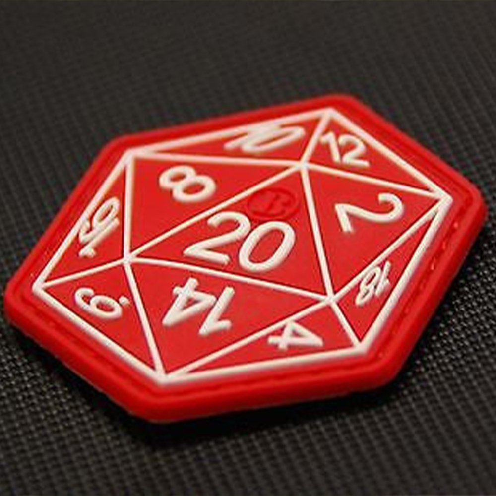 Custom RPG D20 Dice PVC Patch – Soft Rubber 3D Gaming Emblem for Tabletop & Cosplay Accessories