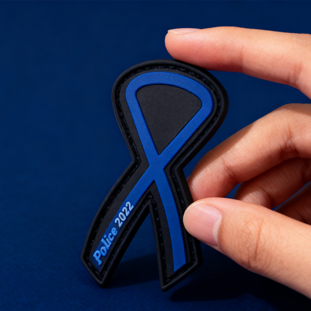 Blue Ribbon Shape PVC Patch Custom Soft Rubber Patch Durable PVC Emblem Unique Blue Ribbon Badge for Clothing Bags Accessories