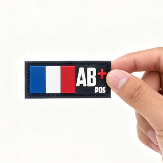 Custom France Flag Blood Type PVC Patch Soft Rubber 3D Embossed Groupe Sanguin Label for Jackets Backpacks and Clothing