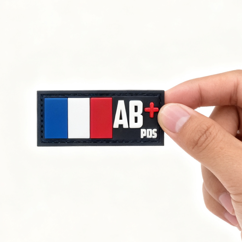 Custom France Flag Blood Type PVC Patch Soft Rubber 3D Embossed Groupe Sanguin Label for Jackets Backpacks and Clothing