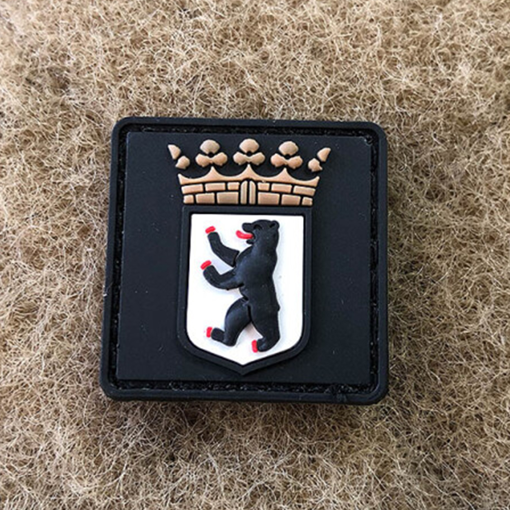 Custom Berliner Bear PVC Patch 3D Soft Rubber Embossed Logo Badge for Clothing Bags and Accessories
