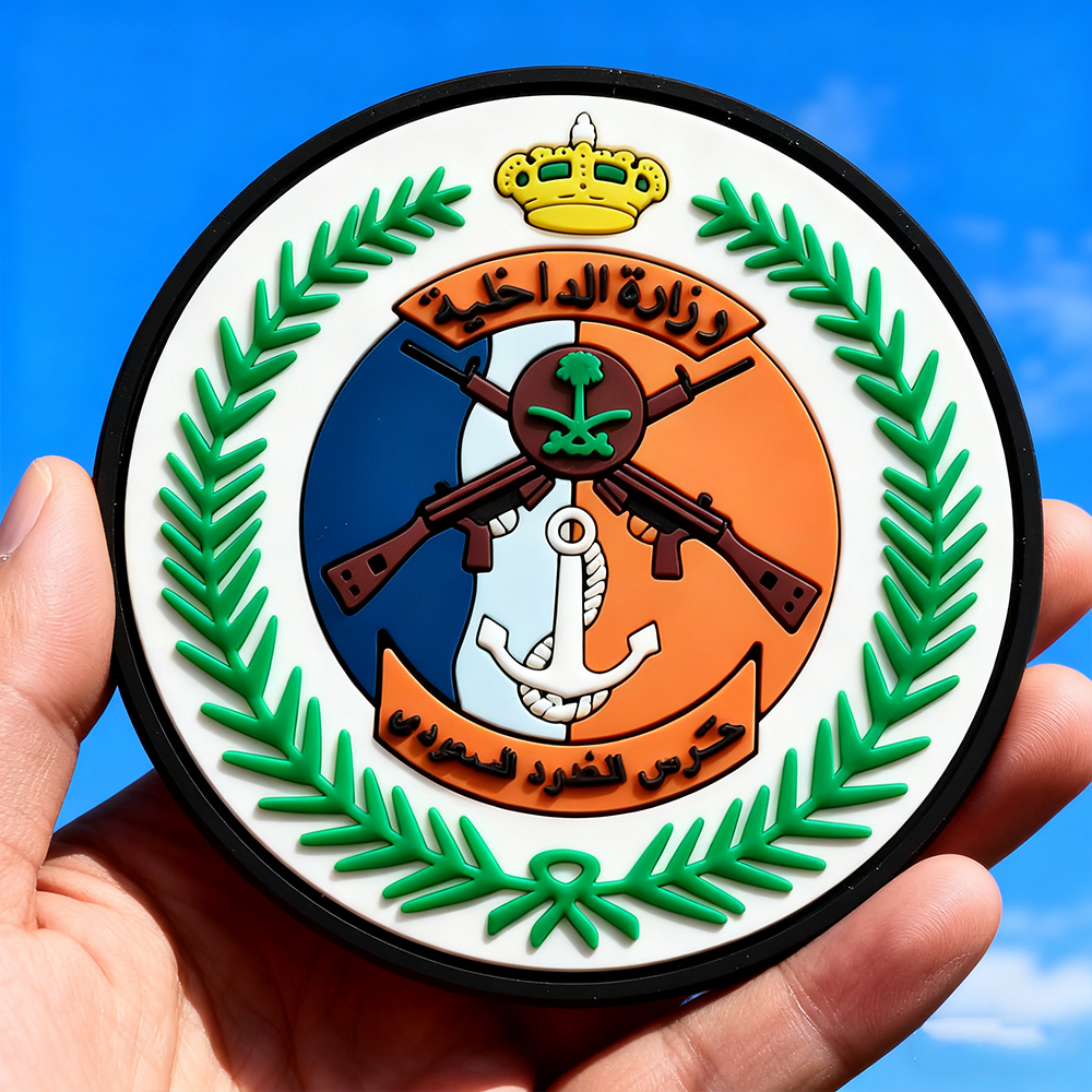 Custom Saudi Arabian Emblem 3D Embossed Soft PVC Rubber Patch Logo Badges for Hats and Clothing