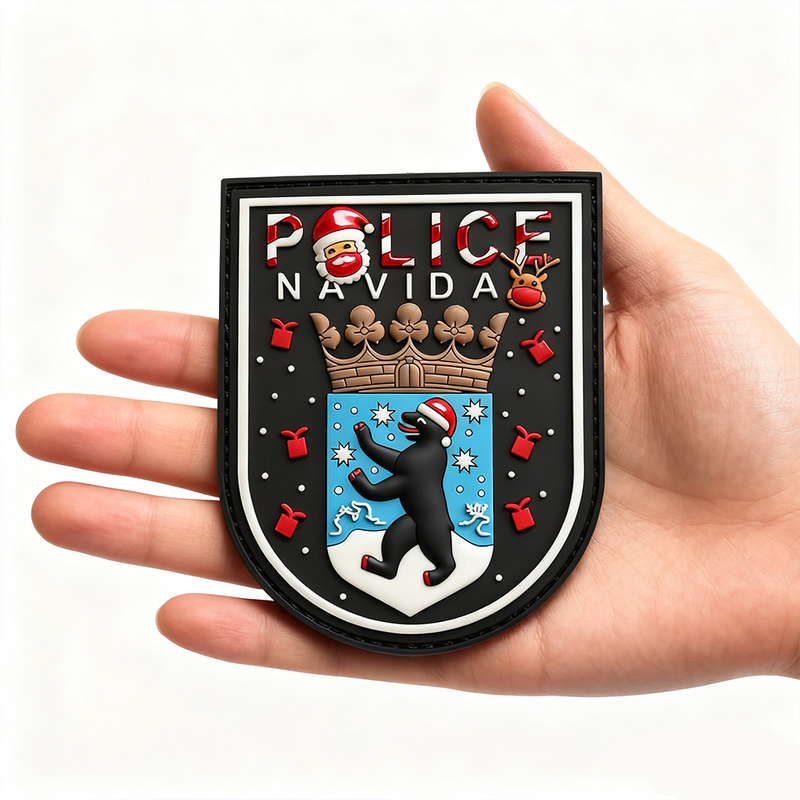 Christmas Berlin Bear 3D PVC Rubber Patch Germany Holiday Edition Custom Soft PVC Badge with Hook and Loop Backing