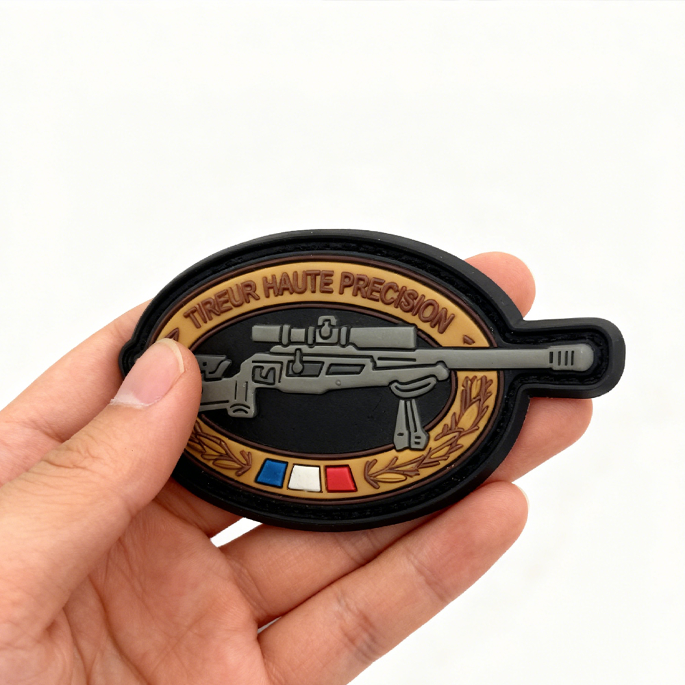 Custom French High Precision Shooter PVC Patch Soft Rubber Badge for Jackets Backpacks Outdoor Gear