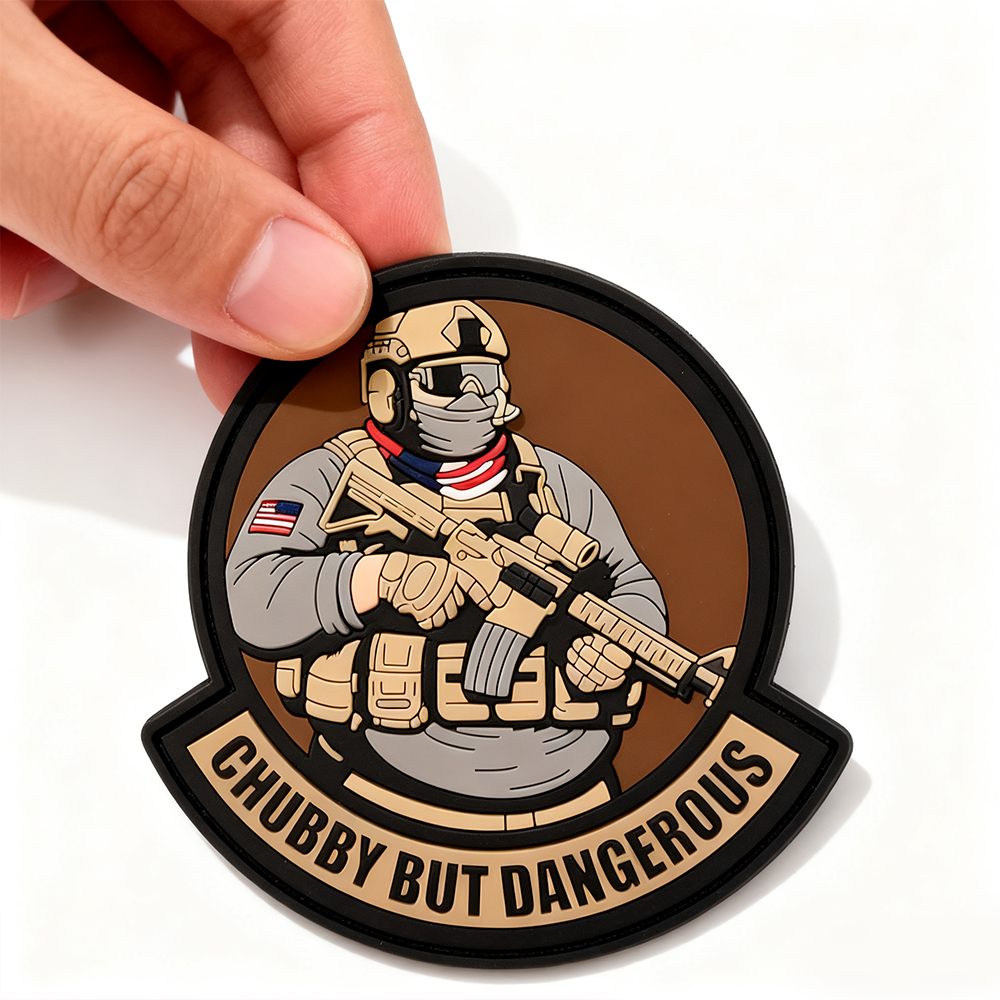 Funny “Chubby But Dangerous” PVC Patch Custom Soft Rubber Badge with Hook & Loop Backing for Jackets Bags Hats