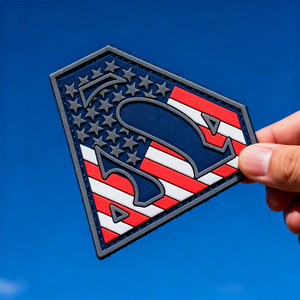 Custom US Flag Superman Shield PVC Patch | 3D Rubber Emblem with Velcro for Backpacks, Jackets, Gear Bags and Outdoor Accessories
