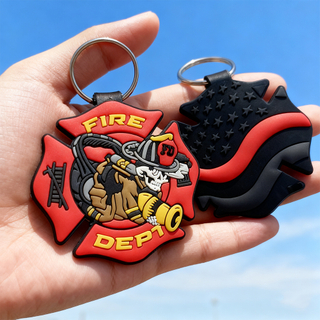 Custom Firefighter Double Sided Soft PVC Rubber Keychain Personalized Logo Key Ring Promotional Souvenir Gift Key Holder
