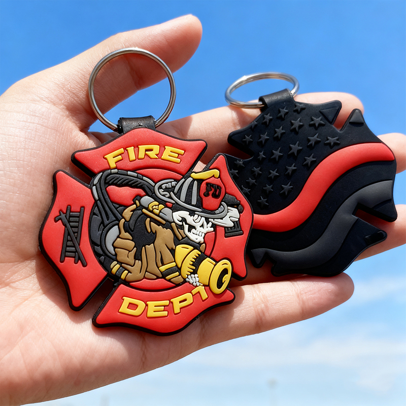 Custom Firefighter Double Sided Soft PVC Rubber Keychain Personalized Logo Key Ring Promotional Souvenir Gift Key Holder