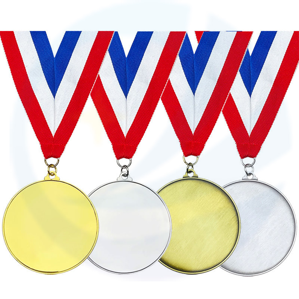 Manufacturer custom design logo zinc alloy metal insert sublimation blank medal with ribbon