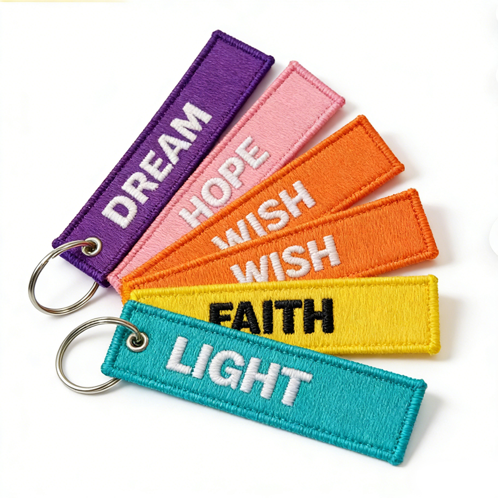 Custom Logo Personalized Embroidered Keyrings with Stylish Fabric Woven Keychain Design