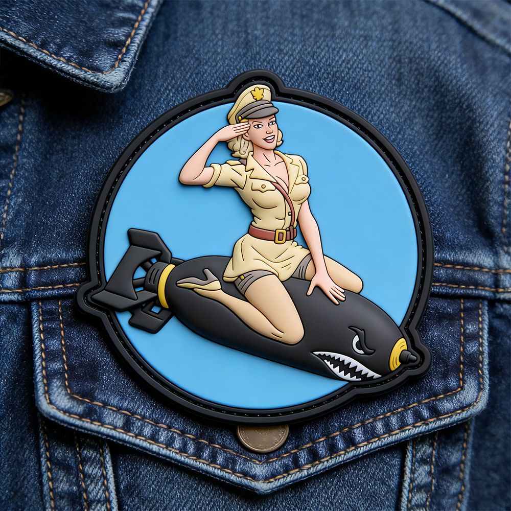 Retro Pin Up Girl PVC Patch Classic Nose Art Style Soft Rubber Patch Vintage Aviation Art Design