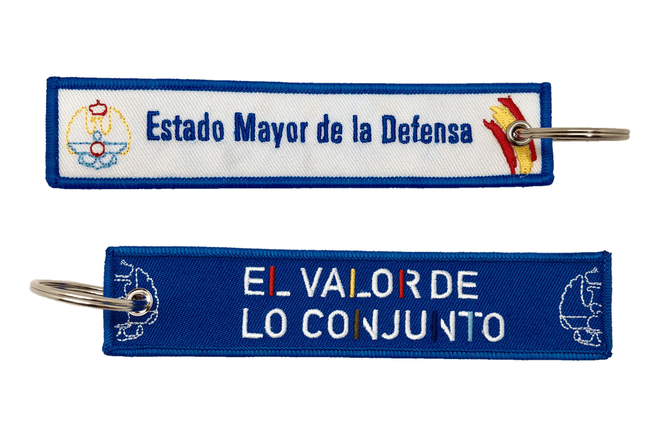 Spanish Police Embroidered Key Tag Custom Woven Fabric Keychain for Identification OEM