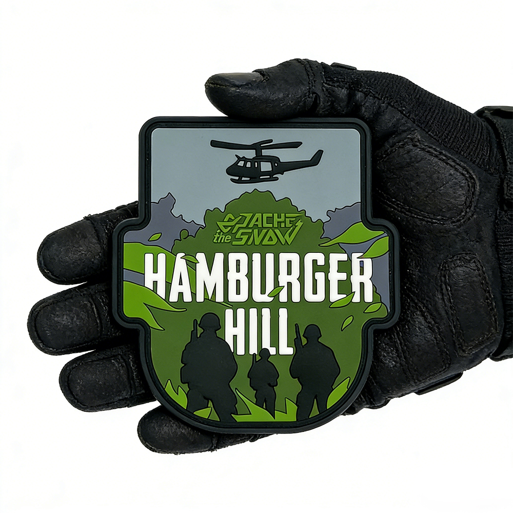 United States Hamburger Hill PVC Patch Custom Soft Rubber Scenic Mountain Helicopter Theme Patch for Apparel Bags Gear
