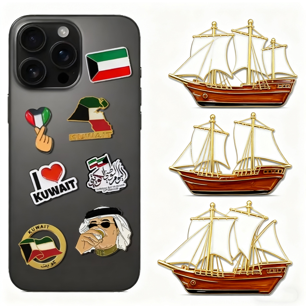 Custom Made Uae Oman Metal Crafts Mobile Phone Sticker National Emblem Flag Souvenir Pendant Badge Unique Iron Sticker for Phone