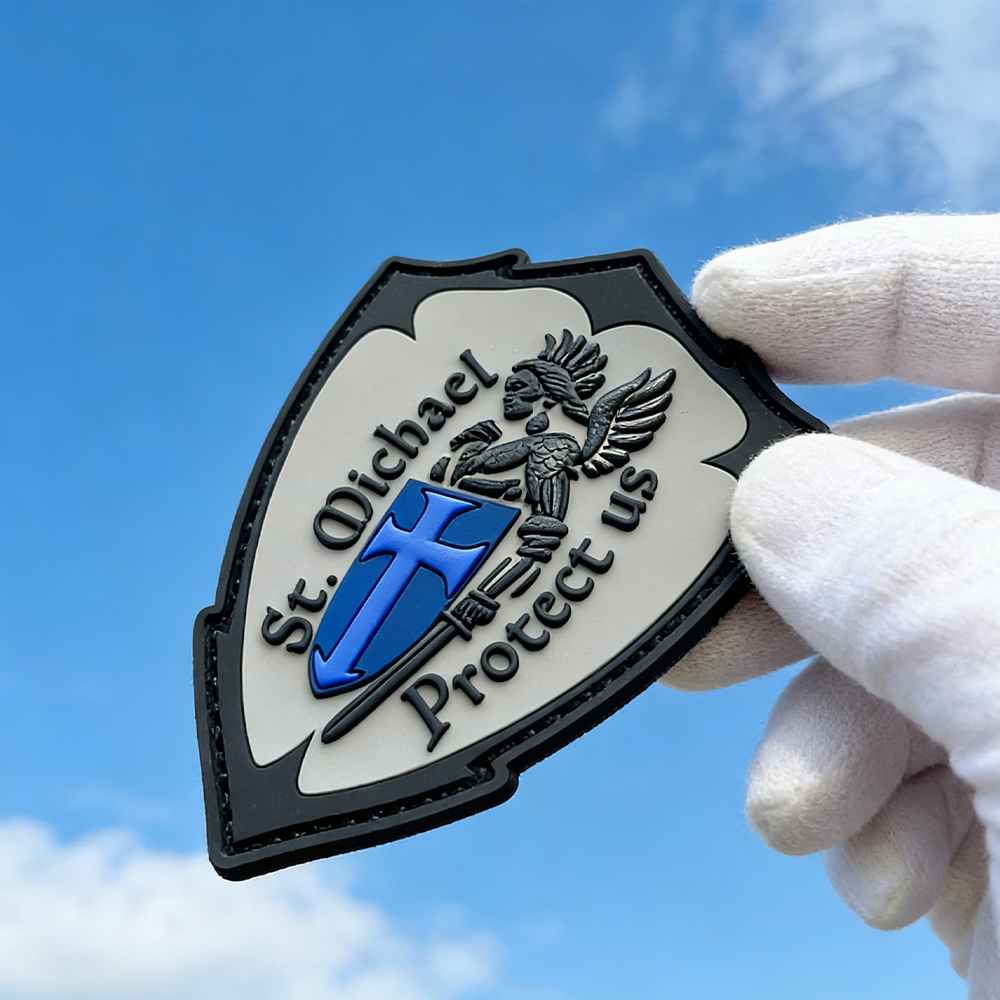 Custom St Michael Protect Us PVC Patch Soft Rubber Religious Patch Durable PVC Emblem for Bags Jackets and Accessories