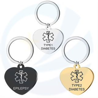 Personalized Engraving Stainless Steel TYPE 1 DIABETES EPILEPSY BLOOD THINNER Medical Alert ID Heart Pendant Necklace