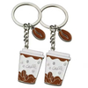 Custom Enamel Freshly Brewed Take Away Coffee Cup Coffee Bean Keyring Keychain