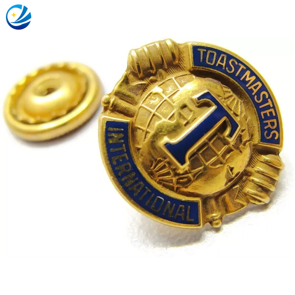 Custom Metal Toastmasters International Outstanding Member Award Blue Gold Tone Enamel Pin